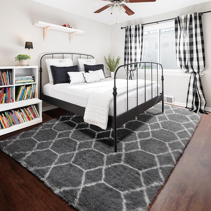 ONASAR Area Rugs for Living Room Bedroom, 5x8 Fluffy Grey and White Rug - Image 6