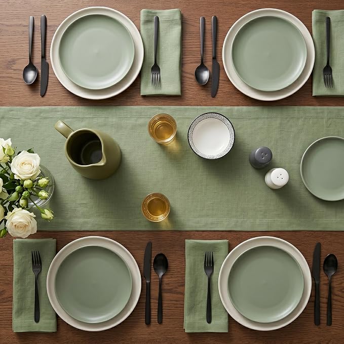 Solino Home 100% Pure Linen Table Runner Oil Green Long, Fete 14 x 90 in | - Image 4
