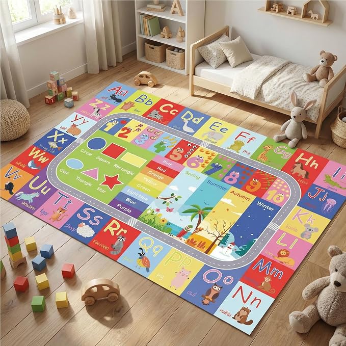 ABC Kids Rug, 78.7" x 59" Alphabet Non-Slip Floor Mat | ABC and animal pattern - Image 5