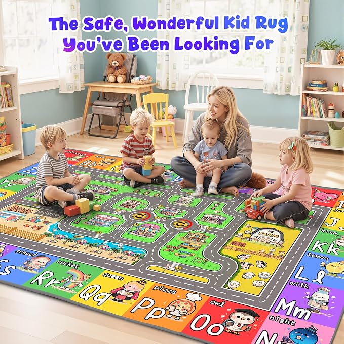 Kids Car Rug for Playroom, 8x10 Kids Play Mat - Image 7