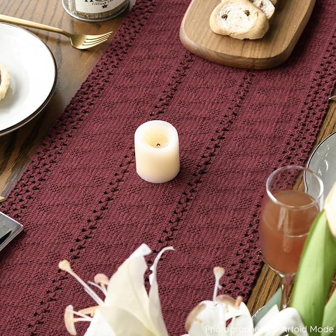 Artoid Mode Red Woven Farmhouse Hollow Table Runner 12x60 Inch | Holiday Rustic - Image 5