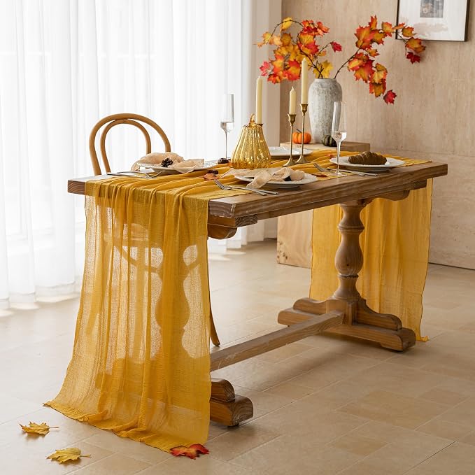 6Pcs Fall Golden Cheesecloth Table Runner 120 Inch Party Home Decor | by KEKETOARRANGE