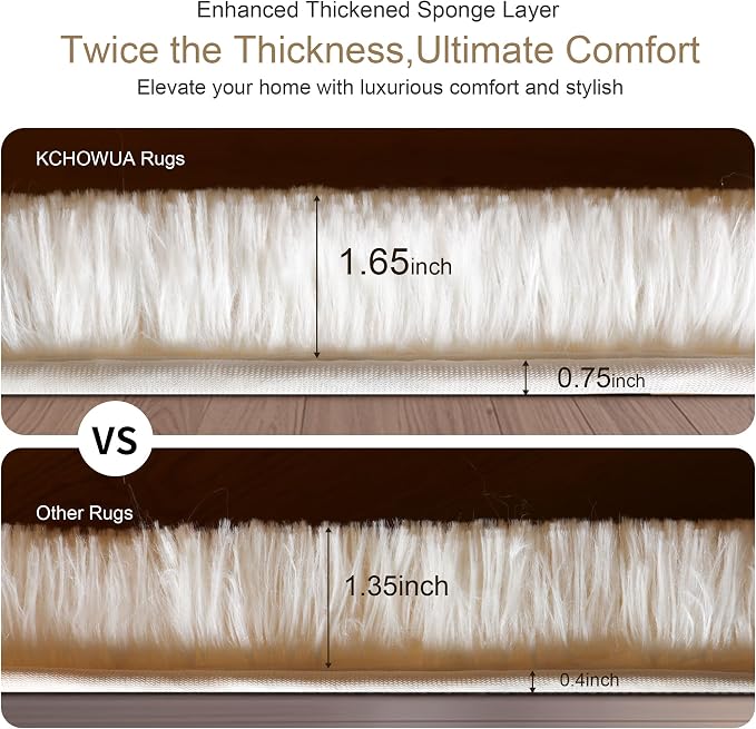 KICHOWUA Thick Area Rug 5x8 Cream White Fluffy Shag - Image 3