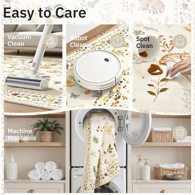Soalmost Cat 8x10 Area Rugs for Living Room, Machine Washable Animal Floral - Image 7