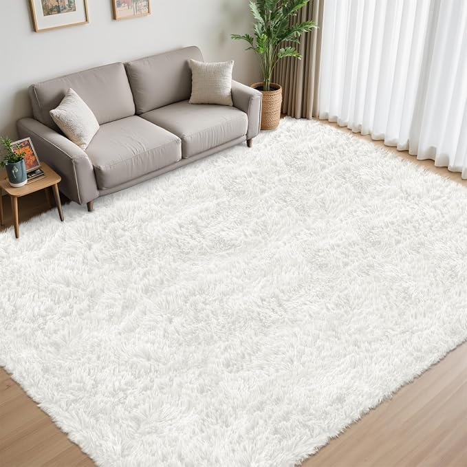 8x10 Area Rug for Living Room:Ultra Soft Fluffy Shag White Rugs, Large Fuzzy - Image 5