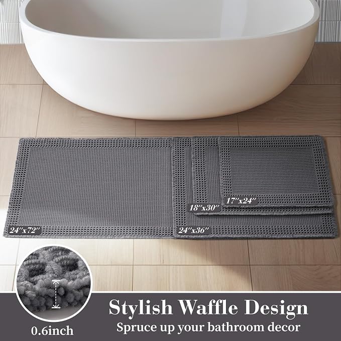 RESARE Waffle Bathroom Runner Rugs, Super Absorbent Bath Mat Non Slip Washable - Image 5