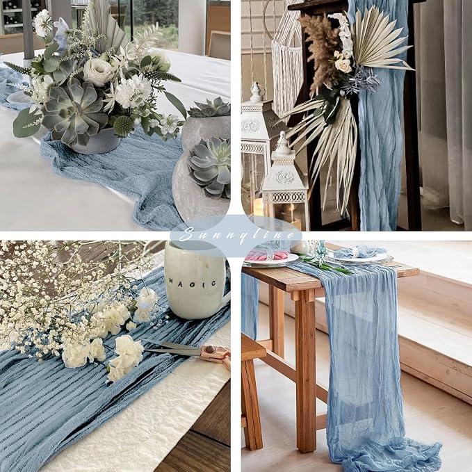 12 Pcs Dusty Blue Cheesecloth Table Runner 10FT Runner - Image 6