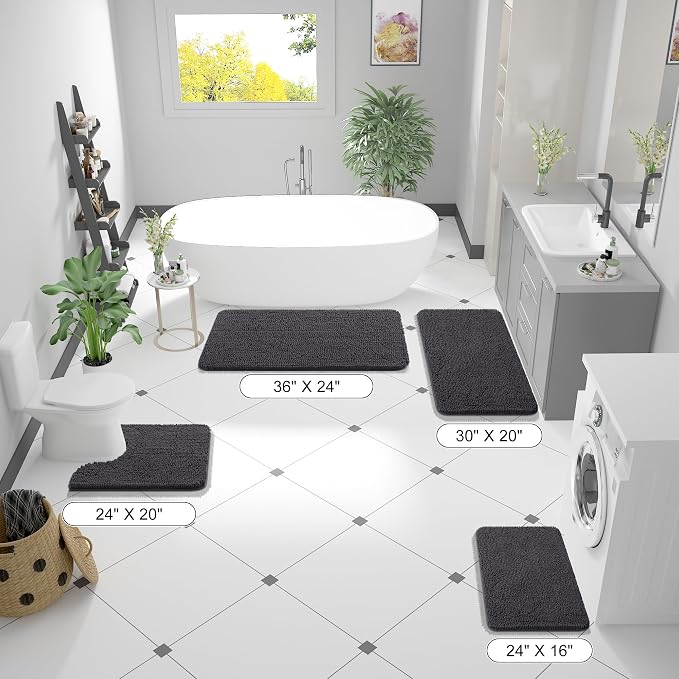 OLANLY Bathroom Runner Rugs 59x24, Soft Absorbent Chenille Bath Rugs, Rubber - Image 2