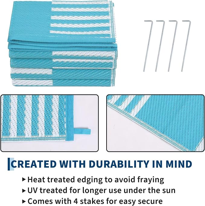 Garvee Waterproof Outdoor Rug 10x20, Checkered Foldable Plastic Straw Patio - Image 4