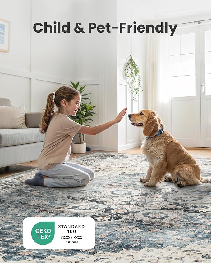 AMADA HOMEFURNISHING Round 4ft Area Rugs, Low-Profile Washable Rug - Image 4