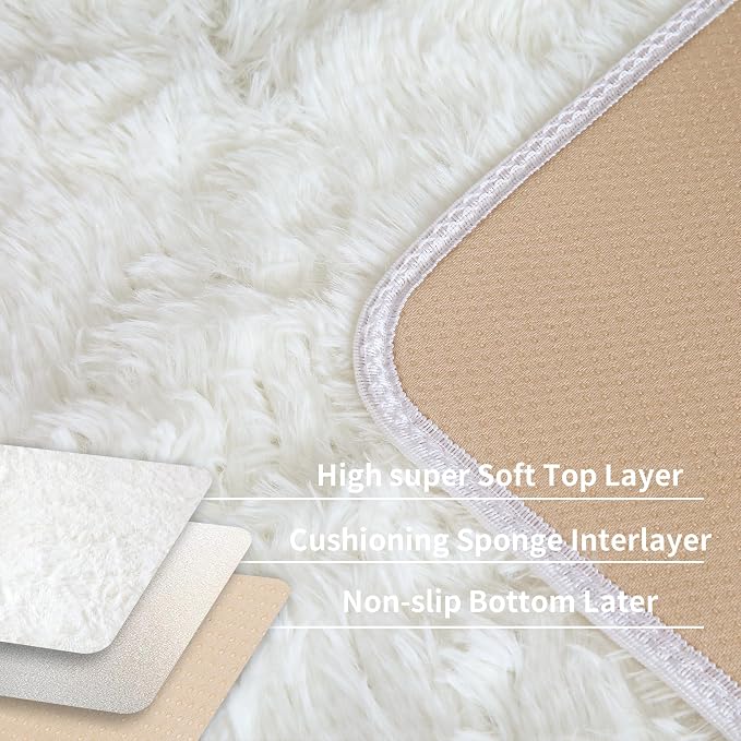 KCHOWUA Cream White Thick Fluffy Area Rug - Image 5