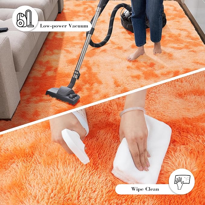 Mottling Orange Fluffy Rug Shag Area Rug, 5x8 Area Rugs - Image 5