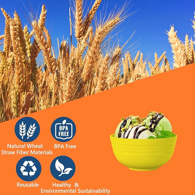 24 OZ Wheat Straw Cereal Bowls Set of 8, Unbreakable & Reusable Bowls, BPA Free - Image 2