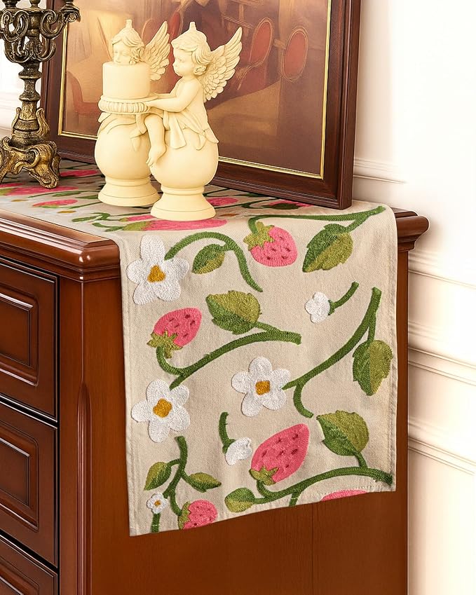Canvas Embroidered Narrow 13"x 60" Table Runner, Rustic texture, Machine - Image 5