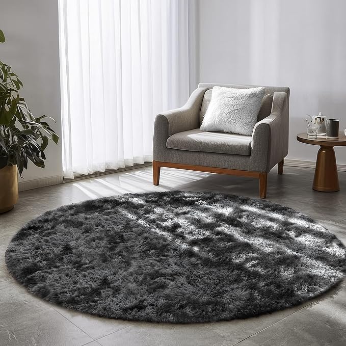 Amdrebio Tie-Dyed Dark Grey Round Rug 4Ft - Image 6