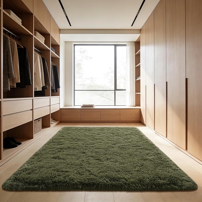 Andecor Shag Area Rug for Living Room, 6x9 Feet Olive Green Soft Fluffy Indoor - Image 4