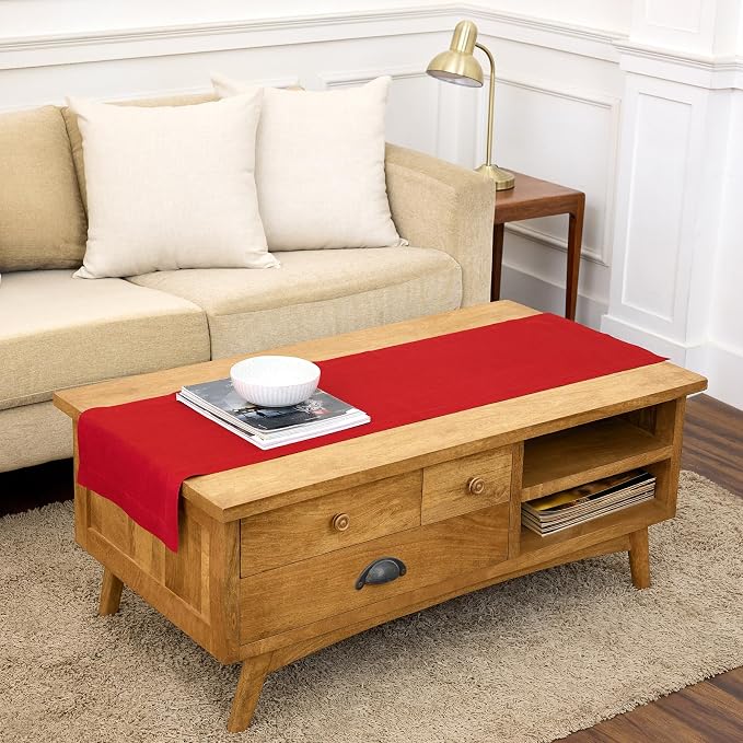 Solino Home 100% Pure Linen Dining Table Runner Red Woven, Fete 14 x 60 in | by SolinoHome
