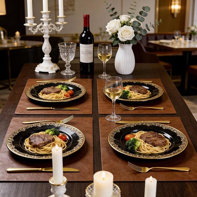 Faux Leather Placemats for Dining Table Set of 8, Edge-Sealed PU Leather Table - Image 3