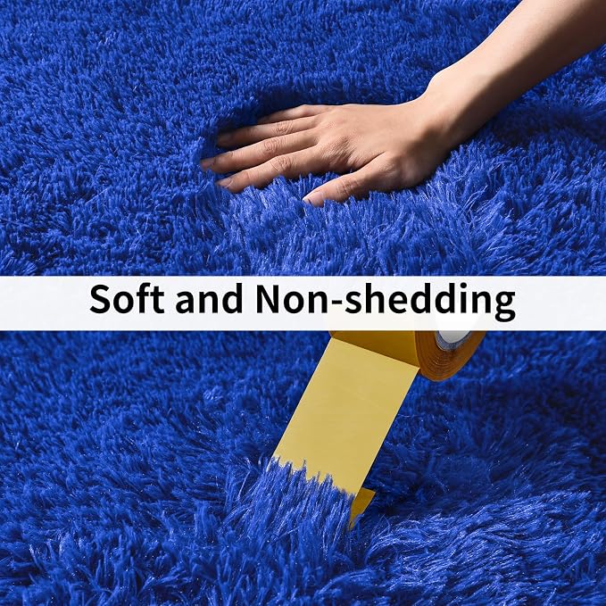 Soft Runner Rugs for Bedroom Hallways, 2x6 Royal Blue Fluffy Shag Throw Area - Image 6