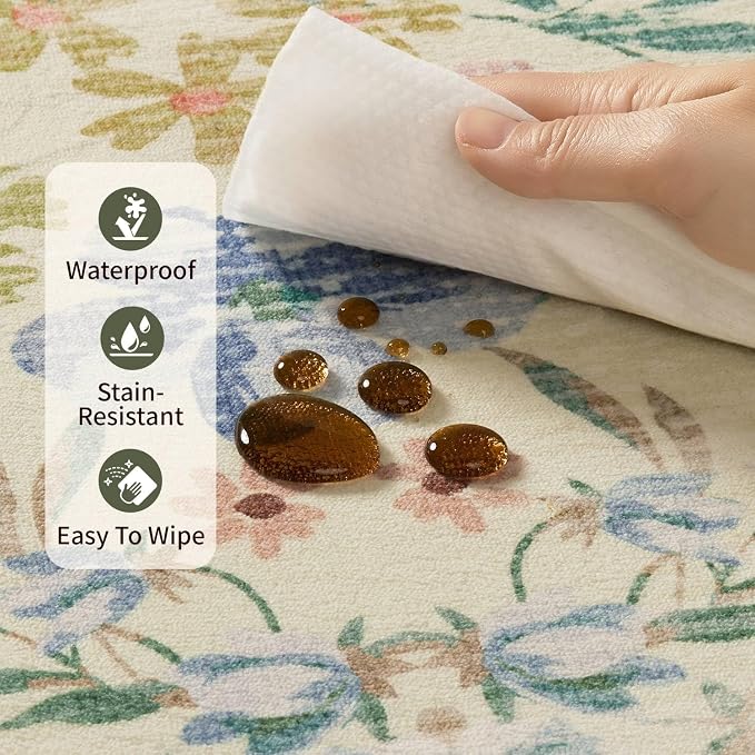 Rugxara Floral Rug for Living Room Bedroom, 4x6 Washable Rug, Large Non Slip - Image 8