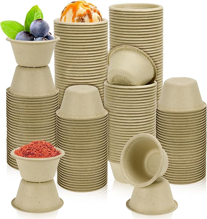 LeonBach 200 Pack 2 oz Natural Bagasse Fiber Paper Bowls, by LeonBach