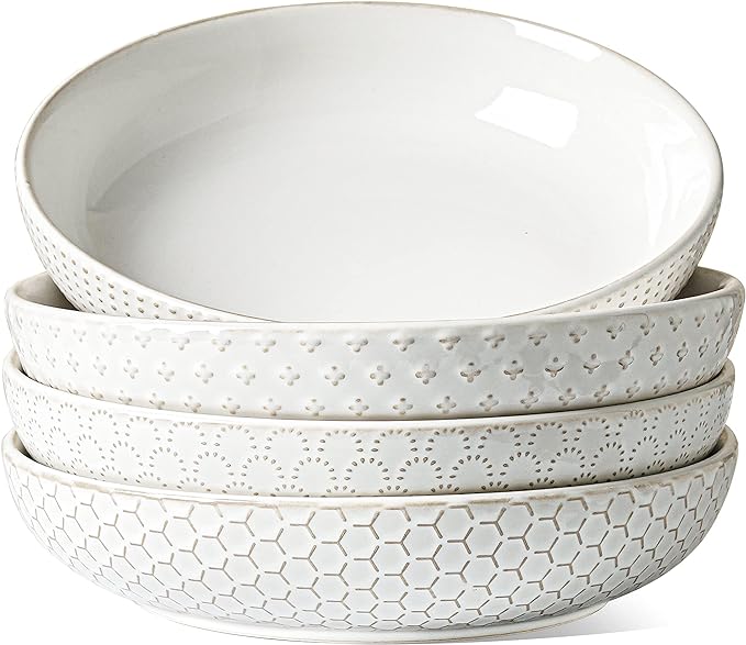 LE TAUCI Pasta Bowls 42oz, Large Salad Bowl, Ceramic Embossment Stoneware by LETAUCI