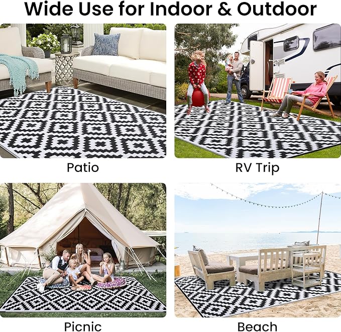 Smiry Waterproof Outdoor Rug 6x9 ft, Reversible Plastic Straw Patio Camping Rugs - Image 8