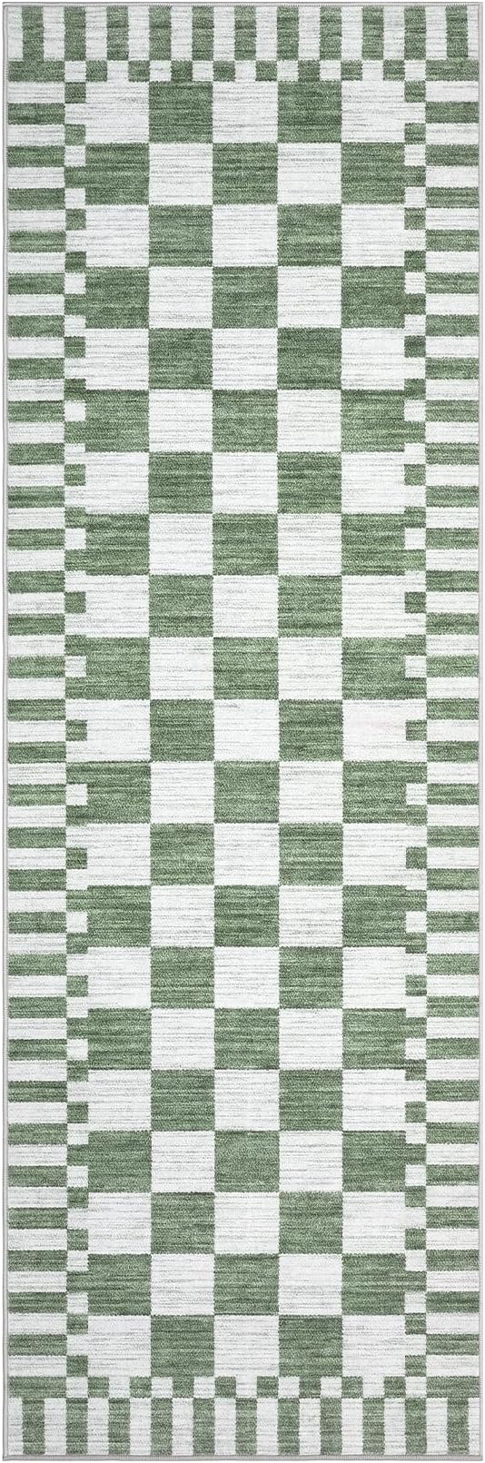 GarveeHome 2×5 Kitchen Runner Rug Non Slip, Sage Green Checkered Rug, Washable - Image 4