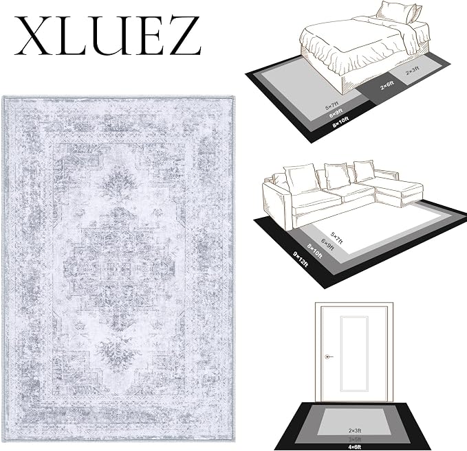 XLUEZ Area Rug 10x12 Living Room Rugs, Machine Washable Vintage Distressed - Image 8