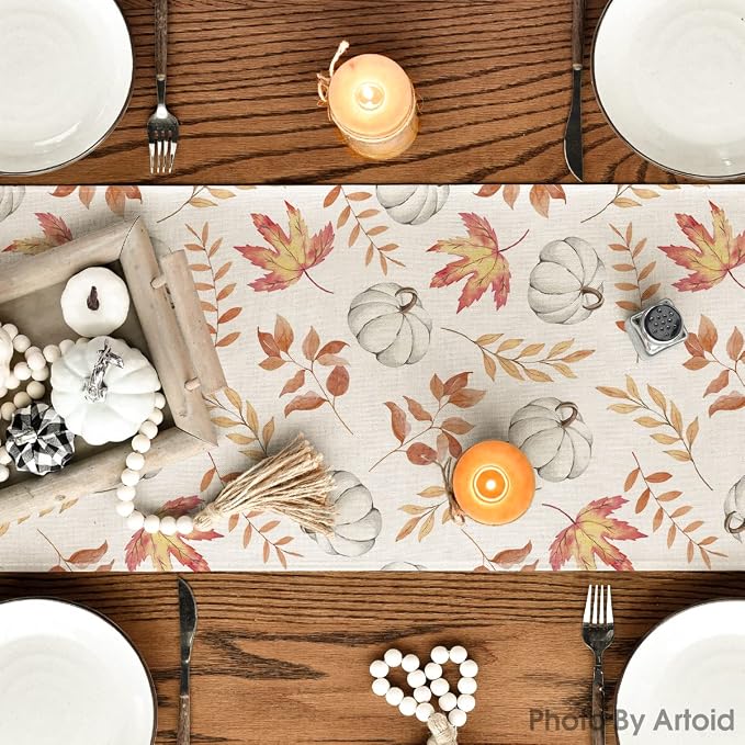 Artoid Mode 210 GSM Fall Table Runner 13x120 Inch Home Party Decor | Orange - Image 4
