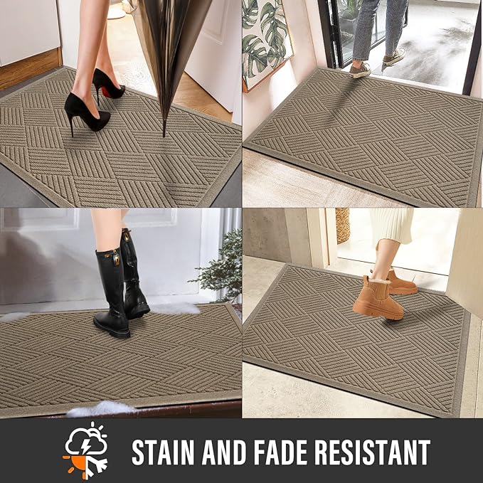 HIYARD Sturdy Front Door Mat, Absorbent Muddy Dirt Resist Welcome Door Mats - Image 4