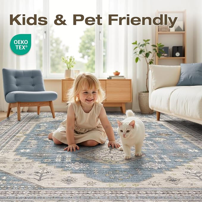 7x9 Washable Area Rug, Large Rugs - Image 4