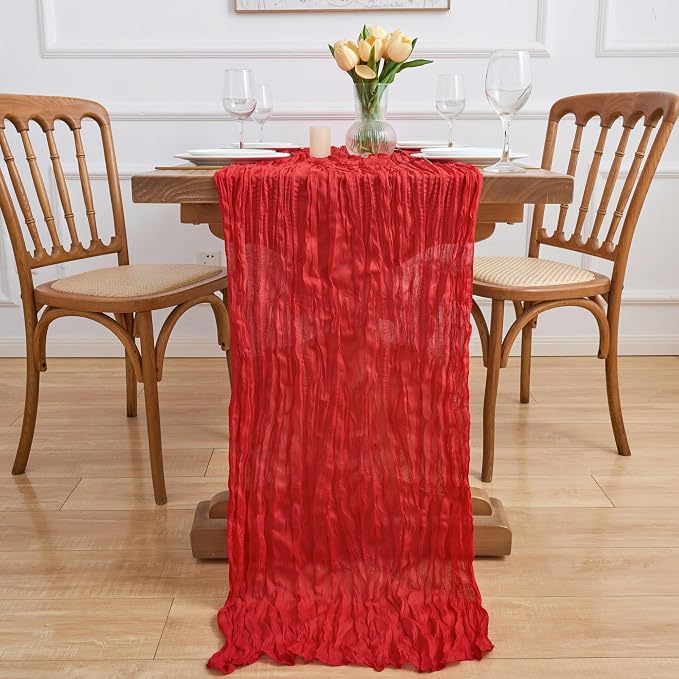 Asee'm Red Cheesecloth Table Runner Christmas 10FT Boho Rustic Gauze Sheer | - Image 6