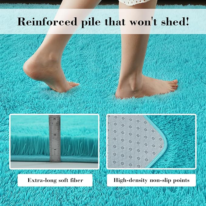 yongyangjuxin Teal Blue Rug Fluffy Rug, 8x10 Teal Area Rugs - Image 4