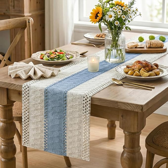 Artoid Mode Sky Blue Farmhouse Rustic Table Runner 12x48 Inch | Seasonal - Image 5