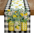 Black Buffalo Check Summer Table Runner 13 x 108 Inch, Lemon Vase Spring by GEEORY