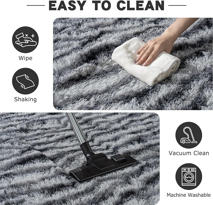 Fluffy Rugs for Bedroom Living Room, 4x6 Feet Zebra Black and White Shag Area - Image 7