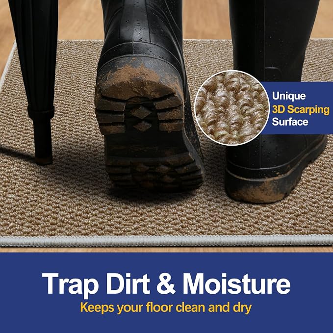 Dirt Trapping Door Mat 24x36, Taupe Faux Jute Entryway Rug | Low-Profile - Image 2