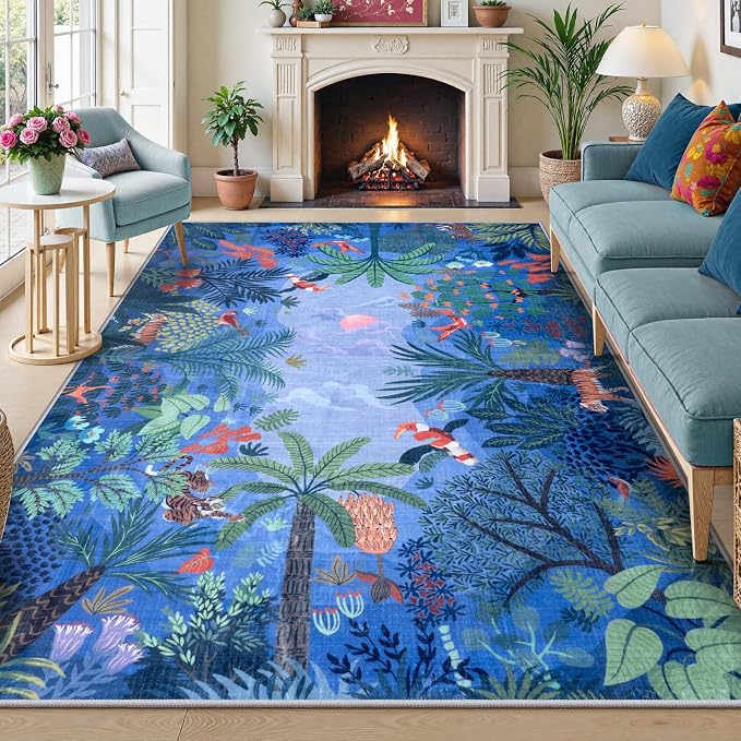 LIVEBOX Washable Bedroom Rug 8x10 Under Bed, Modern Stain Resistant Botanical by LIVEBOX