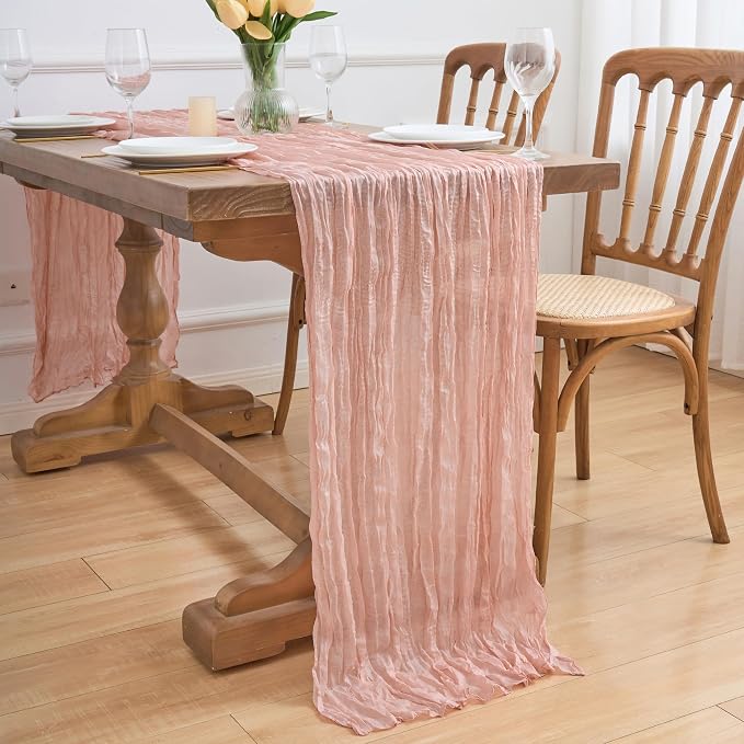 Asee'm 4pcs Cheesecloth Table Runner 120 Inches Dusty Pink Boho Gauze Cheese - Image 7