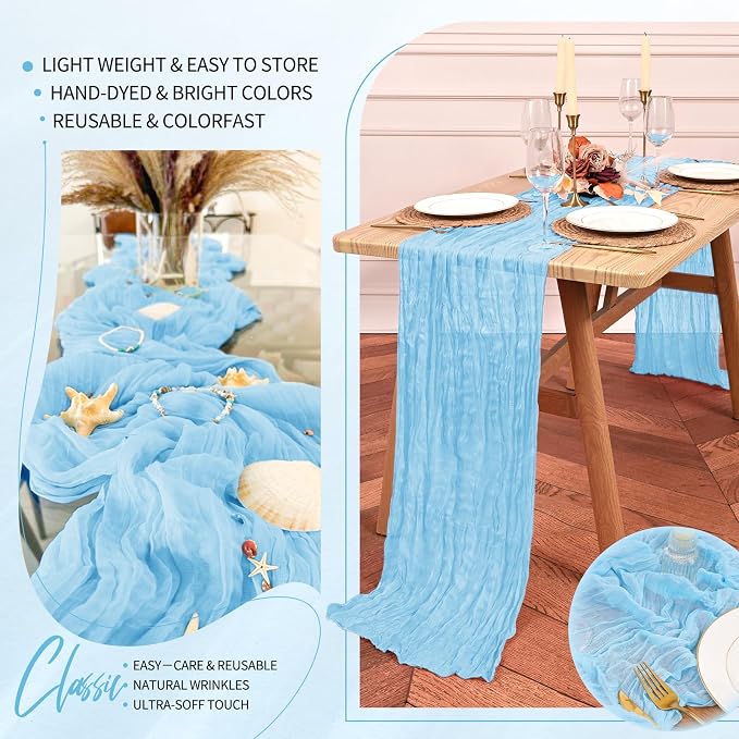 18 Pack Cheesecloth Table Runner 10FT Baby Blue Table Runner Light Blue Boho - Image 5
