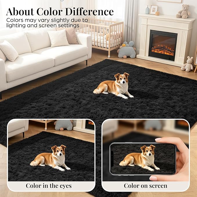 8x10 Area Rugs for Living Room Bedroom: Soft Fluffy Black Shag Upgrade Non-Slip - Image 7