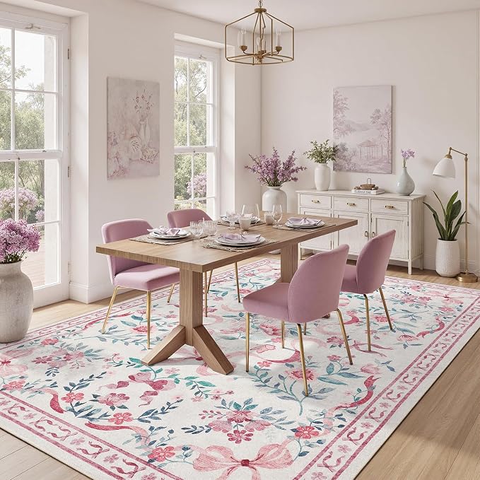 DCX Washable 9x12 Bow Rug, Cute Soft Low Pile Indoor Décor Carpet, Kid & Pet - Image 2