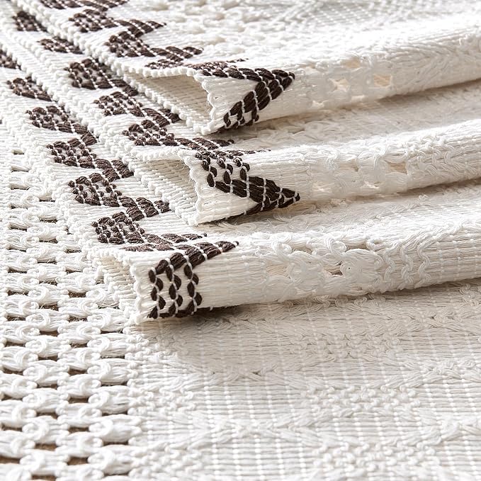 Macrame Side Trim Boho Woven Table Runner, Chocolate 12x48 Inch | Crochet - Image 7