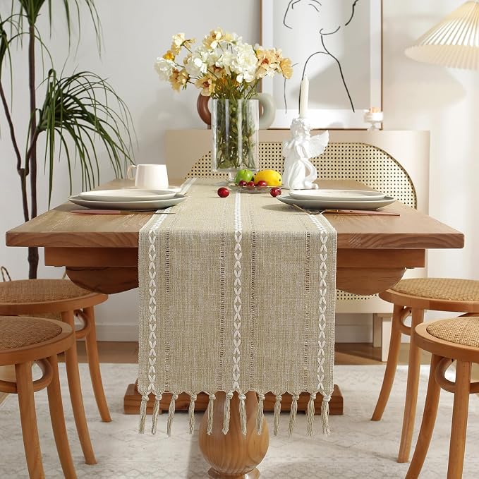 Wracra Rustic Linen Table Runner, Coffee Table Runners 108 inches Long | Raised by Wracra