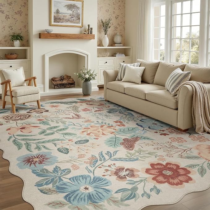 DCX 25-0013-scalloped-beigemulticolor-6x9 by DCXWashableRug