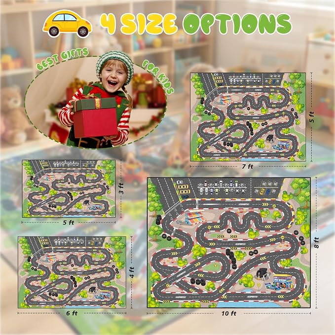 Kids Car Rug Play Mat, 4x6 ft Race Track Road Rug - Image 5