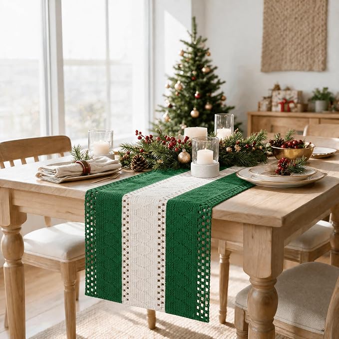 Artoid Mode Dark Green Farmhouse Woven Table Runner 12x36 Inch | Holiday Rustic - Image 4