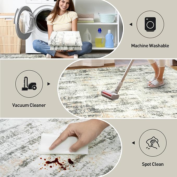 8x10 Area Rugs Washable Rug: Modern Abstract Living Room Rug Soft Anti-Skid - Image 4