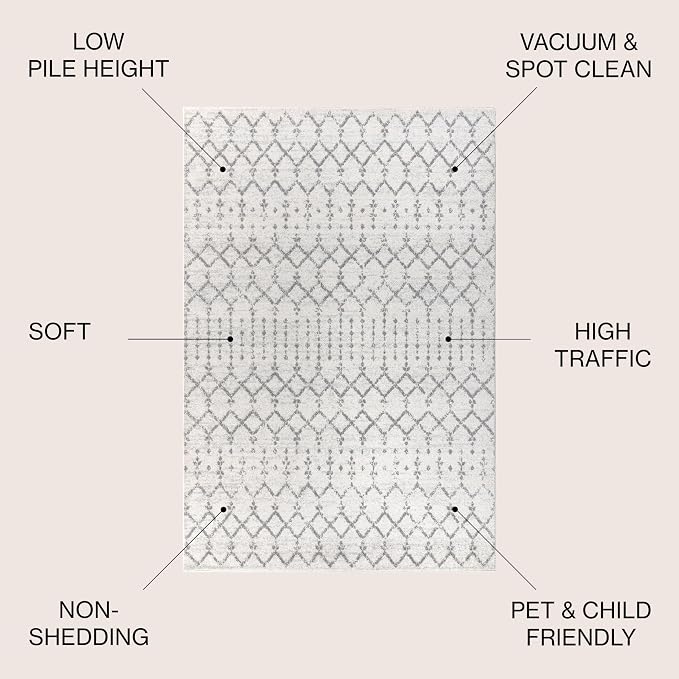JONATHAN Y Boho Vintage Diamond Cream/Gray Oval Area Rug 5X8 ft, Moroccan Hype - Image 3